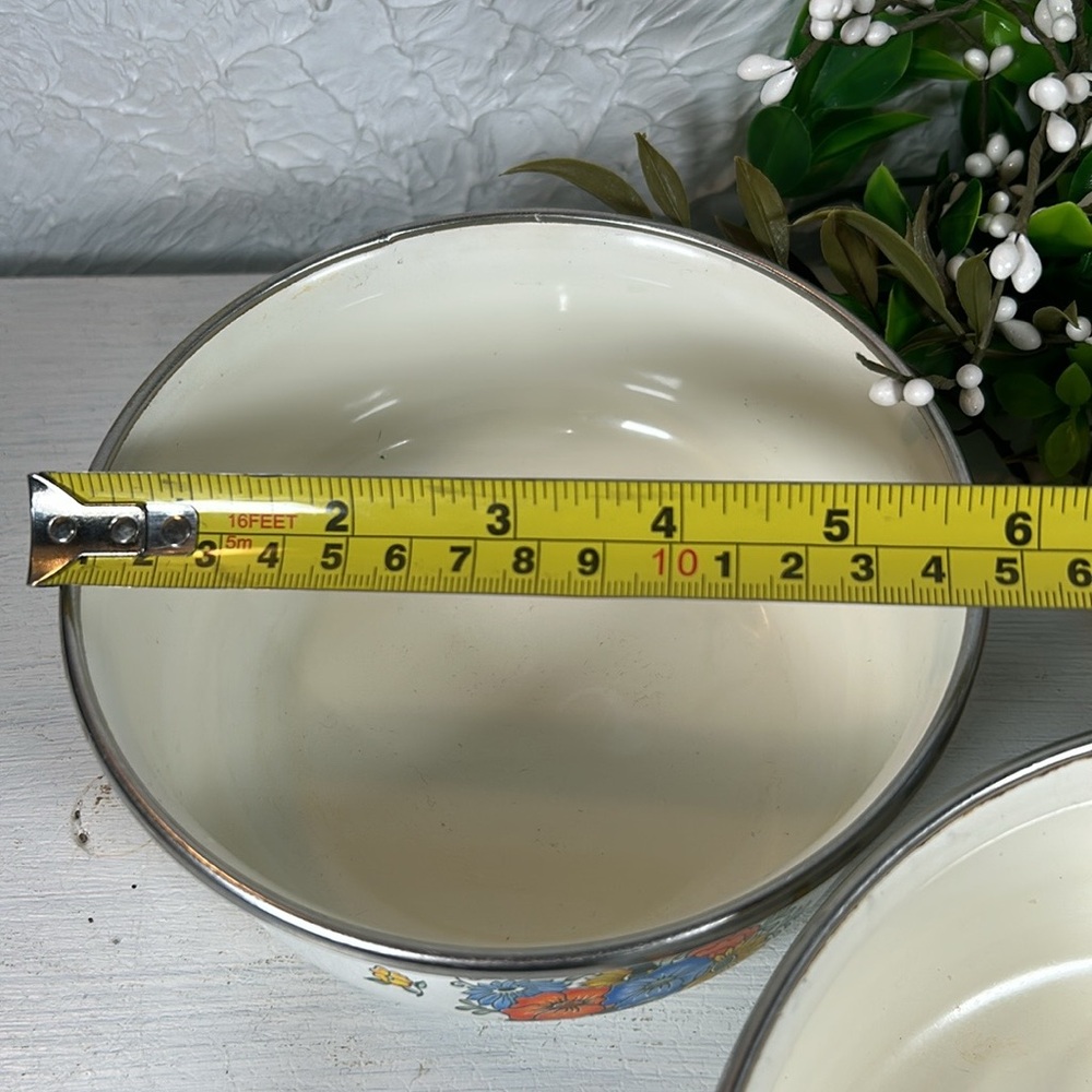 VTG Enamelware Old Amsterdam Floral & Leaf Mixing Nesting Stackable 3 Bowls - Picture 8 of 15